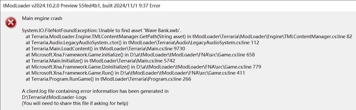 TModLoader v20241020 Preview 55fed4b1 built 2024 11 1 9 37 Error 2024 11 8 10 13 32